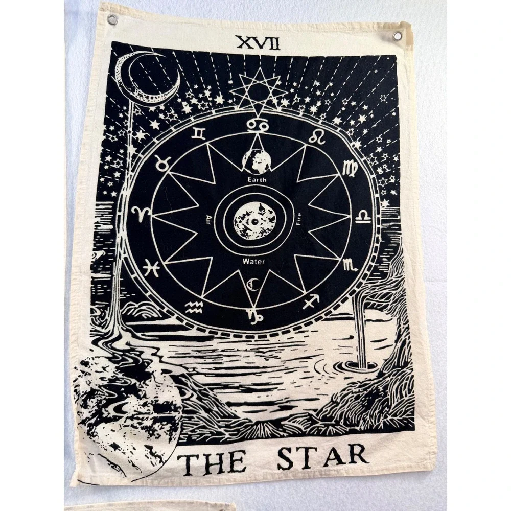 Set of 3 Tarot Card Tapestries The Sun The Moon The Star Wall Hanging Decor